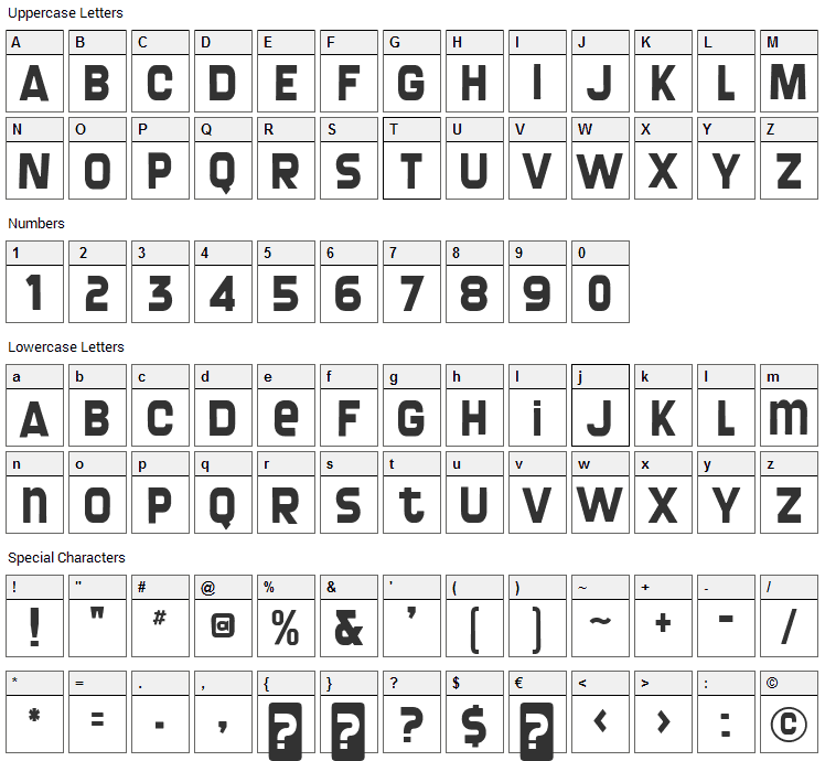 Screengem Font Character Map