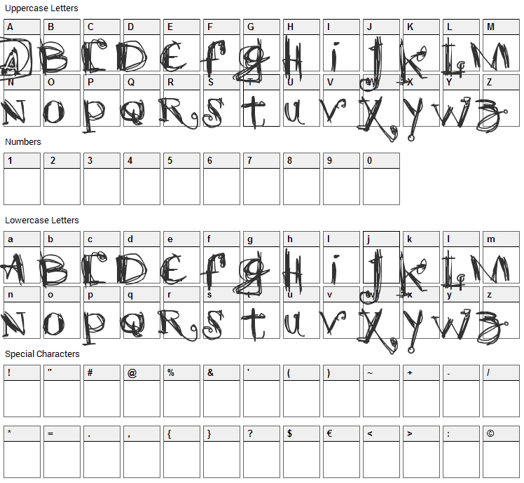 Scretch Font Character Map