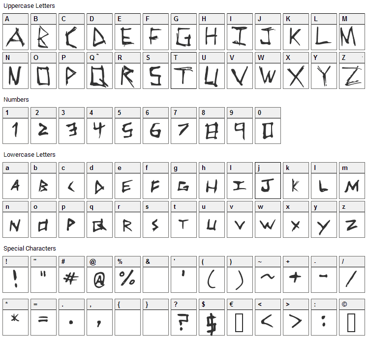 Scribble Font Character Map
