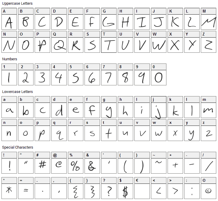 Scribbled Sans Font Character Map