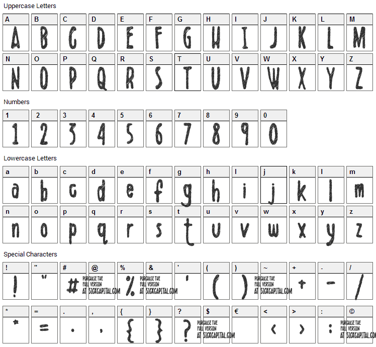 Scribblet Font Character Map