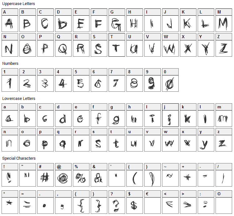Scribblicious Font Character Map