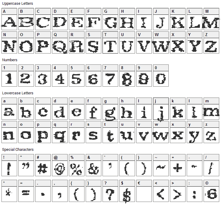 Scribs Font Character Map