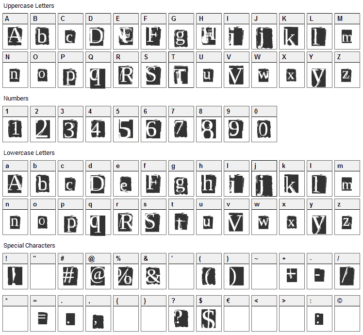 Script Serif Font Character Map