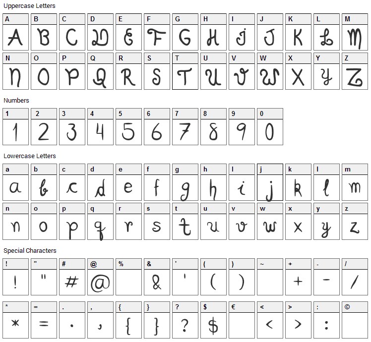 Scriptia Happy Font Character Map