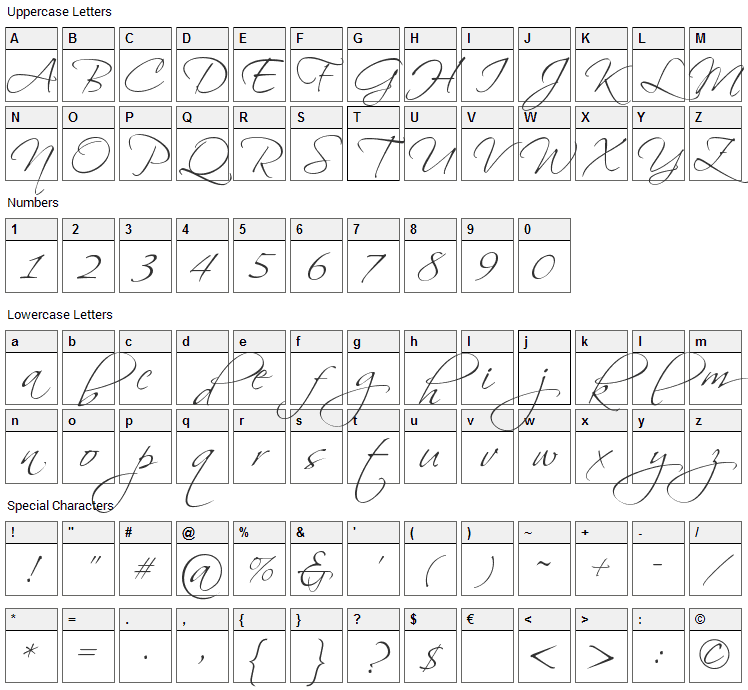 Scriptina Font Character Map