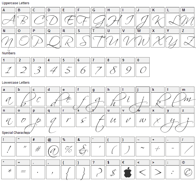 Scriptina Pro Font Character Map