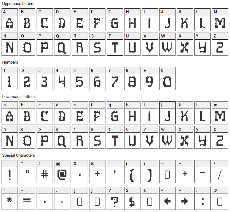 Scritzy X Font Character Map