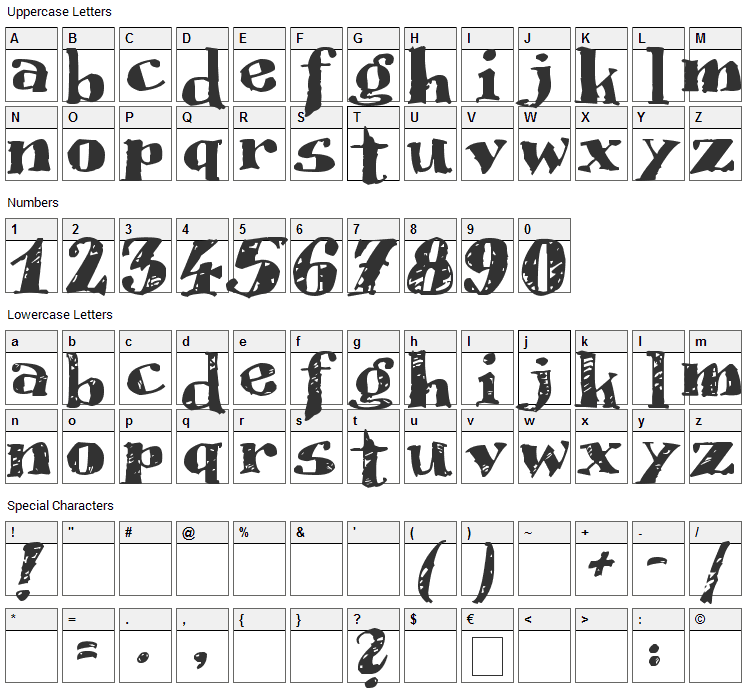 Scrubble Font Character Map