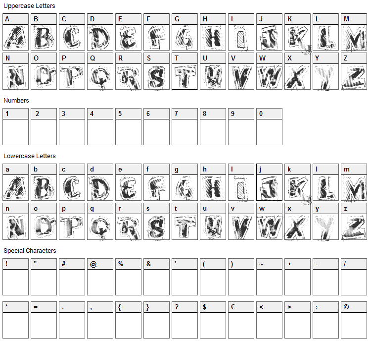 Scrubbled Font Character Map