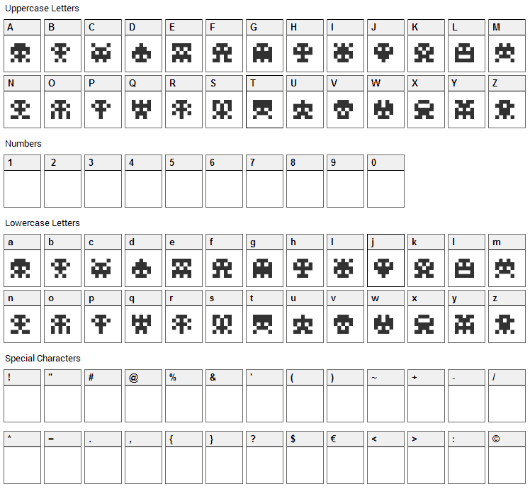 Scumskullz Font Character Map