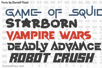 Fonts by Darrell Flood - Game Of Squids, Vampire Wars and Starborn