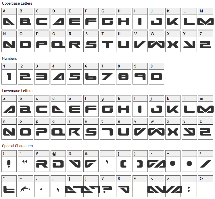 Sea Dog 2001 Font Character Map