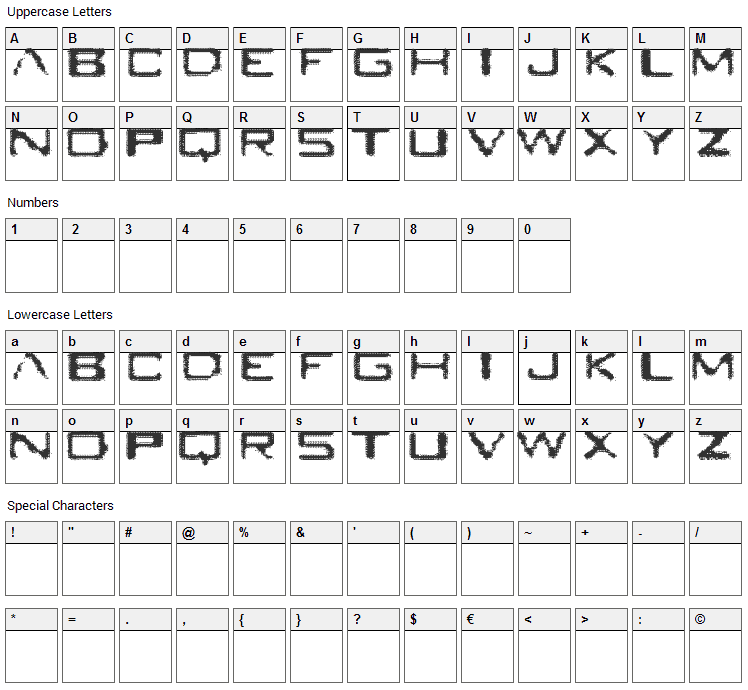 Seabreed Font Character Map