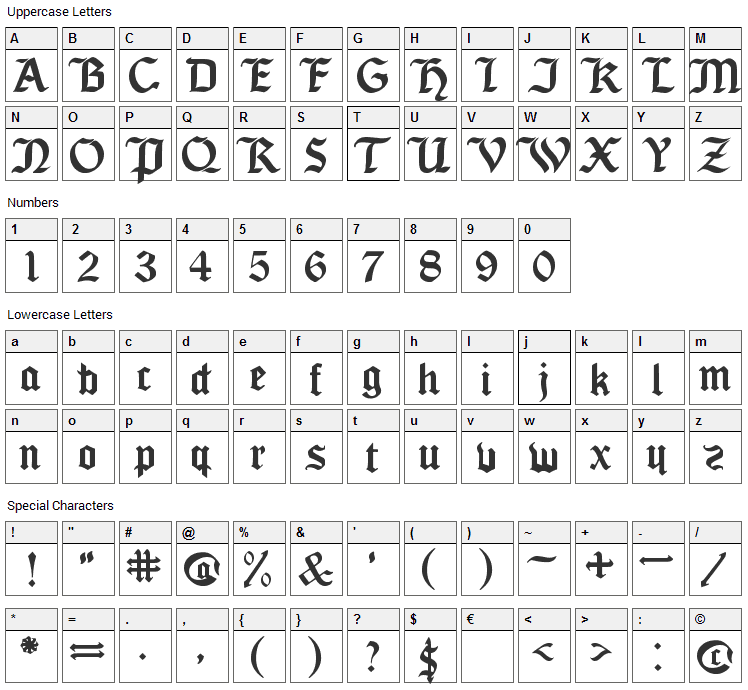 Seagram Font Character Map