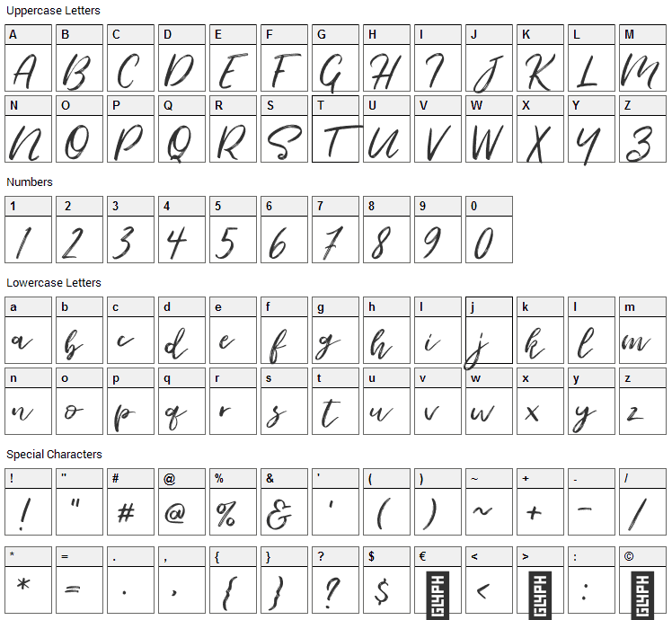 Seaport Font Character Map
