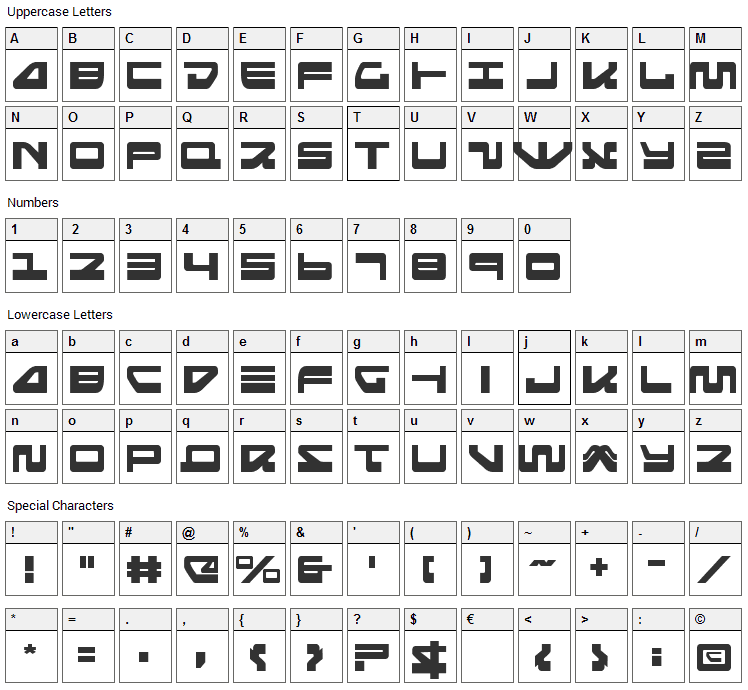 Searider Falcon Font Character Map