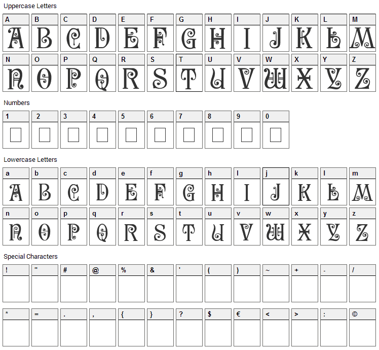 Secesja PL Font Character Map