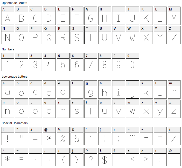 Secret Code Font Character Map