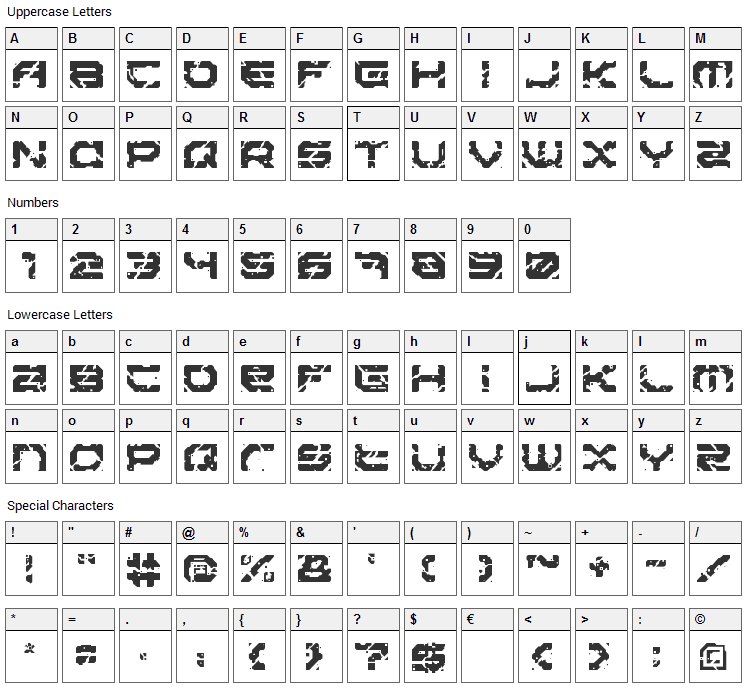 Sector 017 Font Character Map