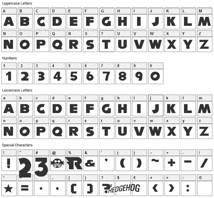 Sega Sonic Font Character Map