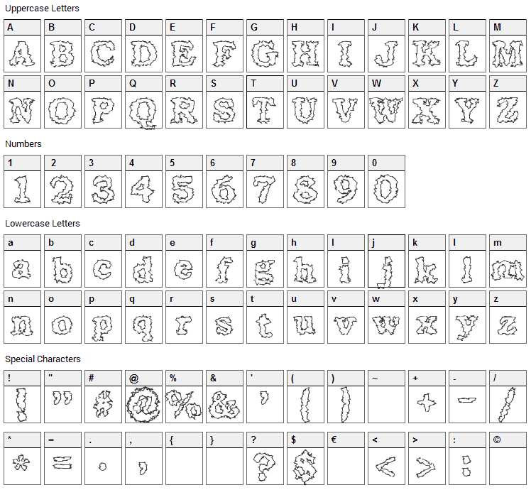 Seismacrap Font Character Map