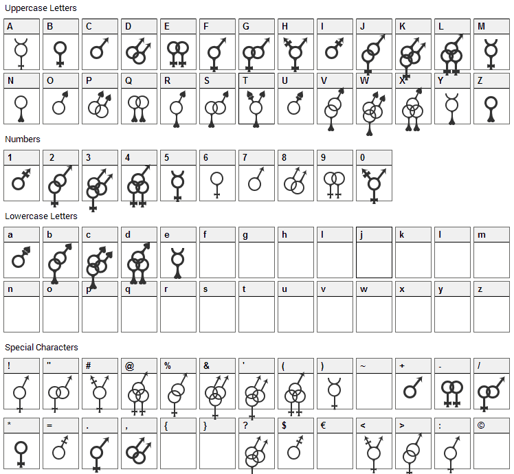 Sekushii Font Character Map