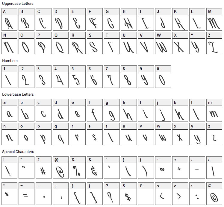 Selasa Font Character Map