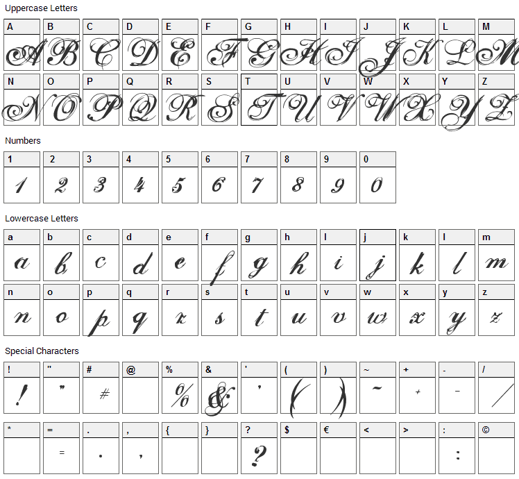 Selfish Font Character Map