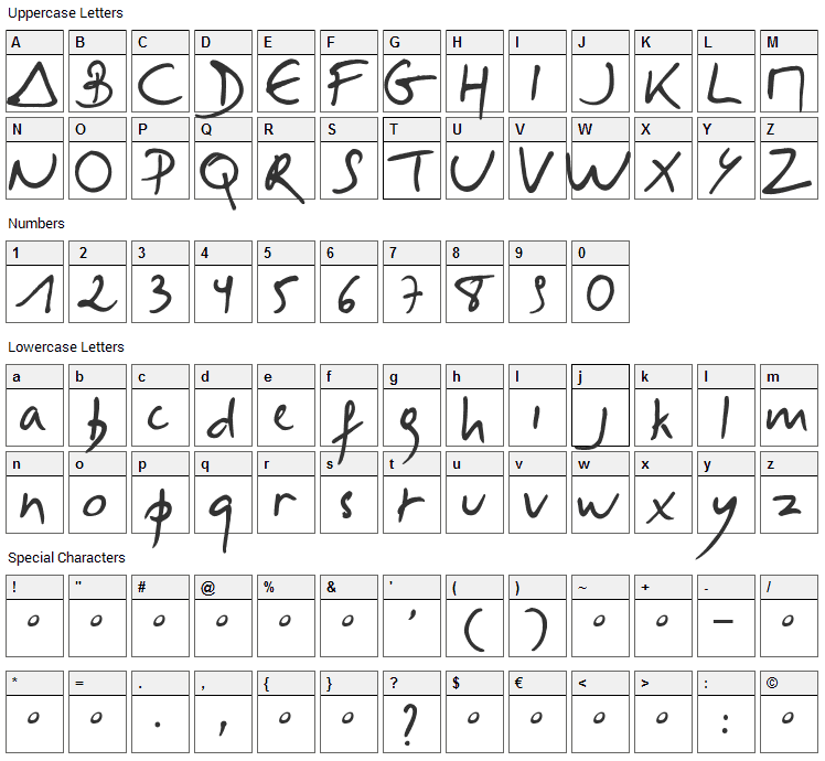 Selus Font Character Map