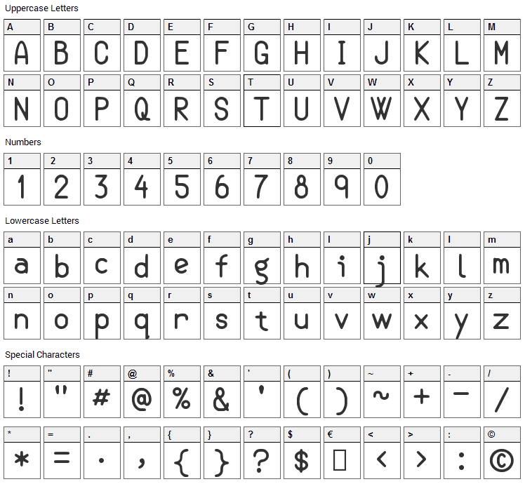 Semi Casual Font Character Map