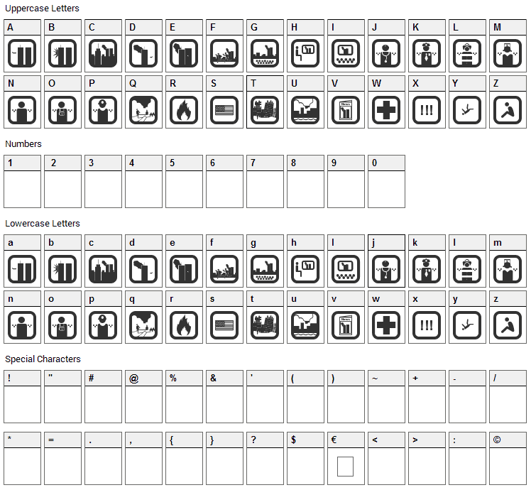 September 11 Icon Font Character Map