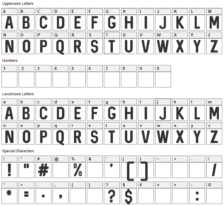 Sequel Font Character Map