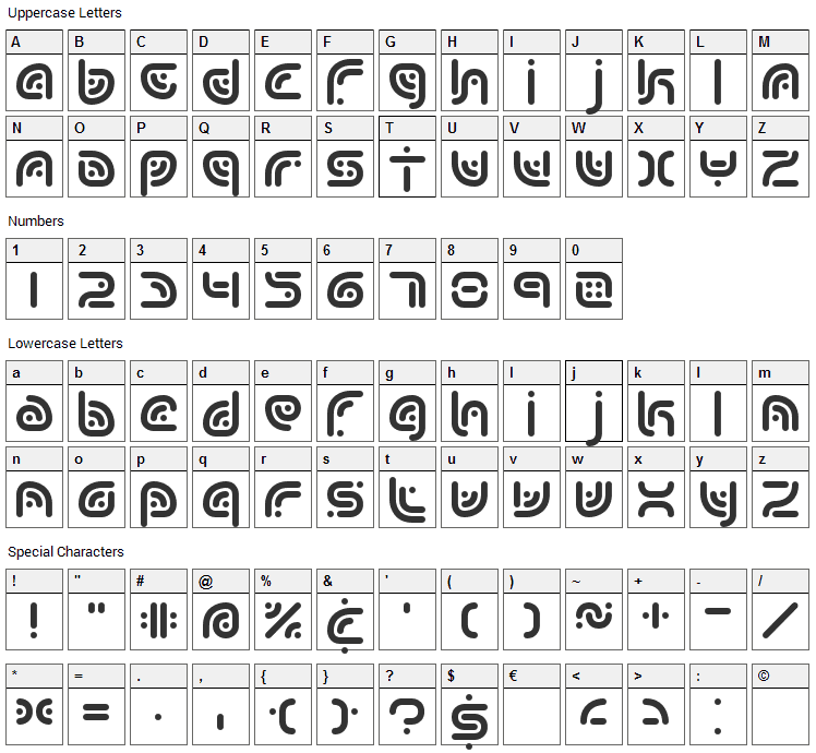 Sequence Font Character Map