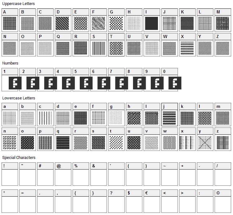 Serangkaian Pattern Font Character Map