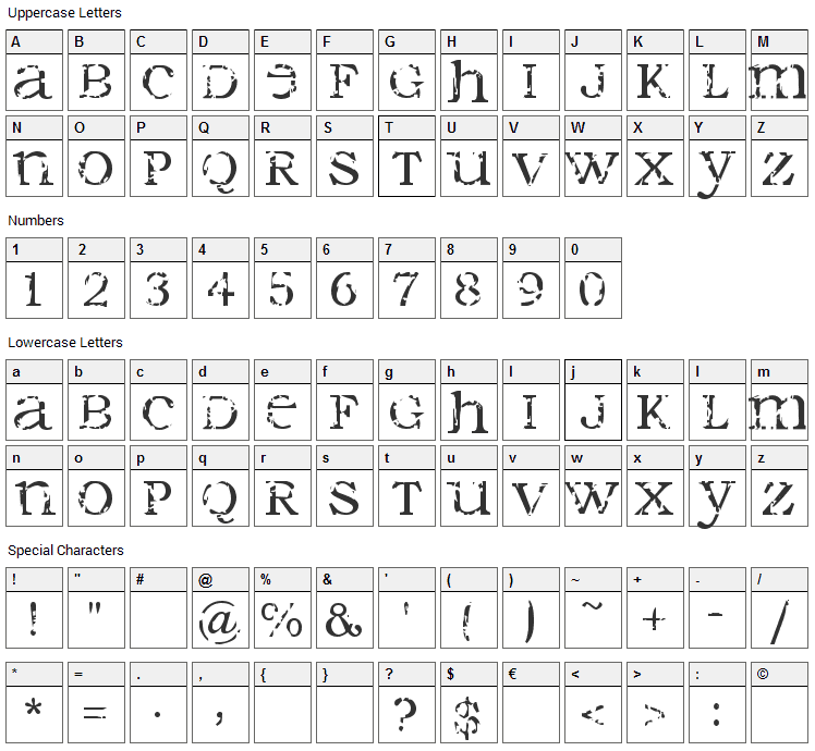 Seraphim Font Character Map