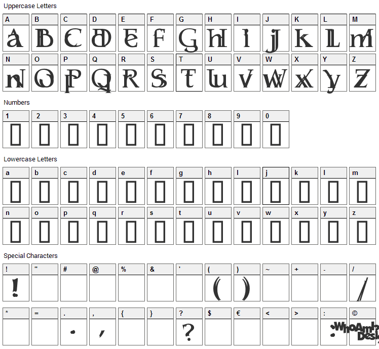 Serifsy Font Character Map