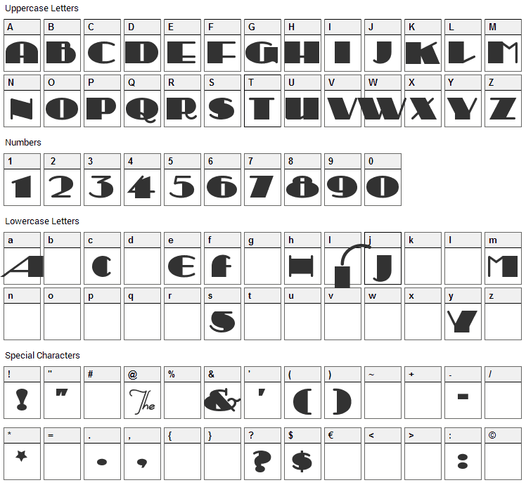 Sesquipedalian Font Character Map