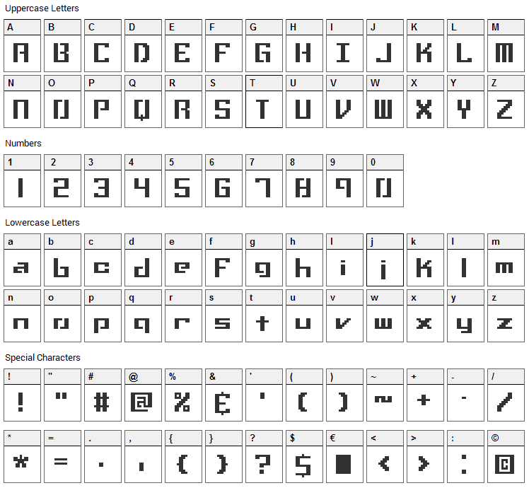 Setback Font Character Map