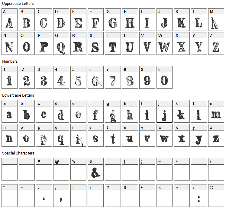 Sexton Serif Font Character Map