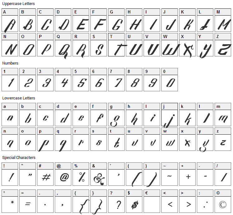 Sexy Shout Font Character Map