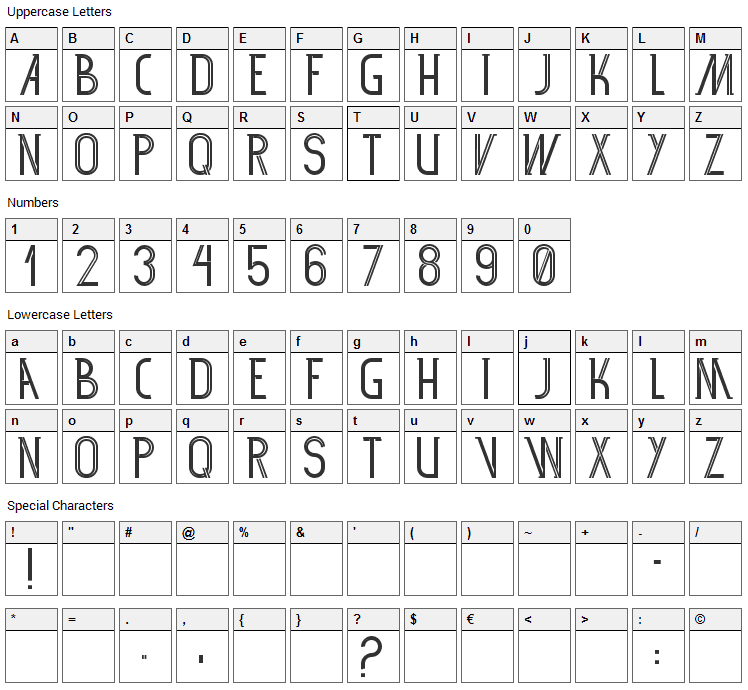 SF 360RT Font Character Map