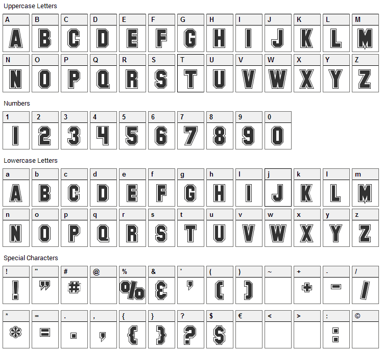 SF Collegiate Font Character Map