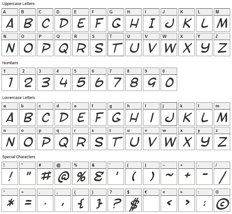 SF Toontime Font Character Map