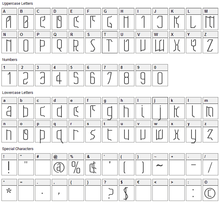 Sfilth Font Character Map