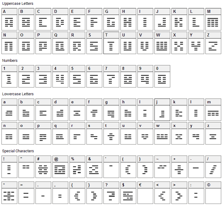 SG01 Font Character Map