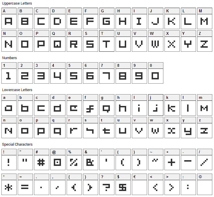 SG02 Font Character Map