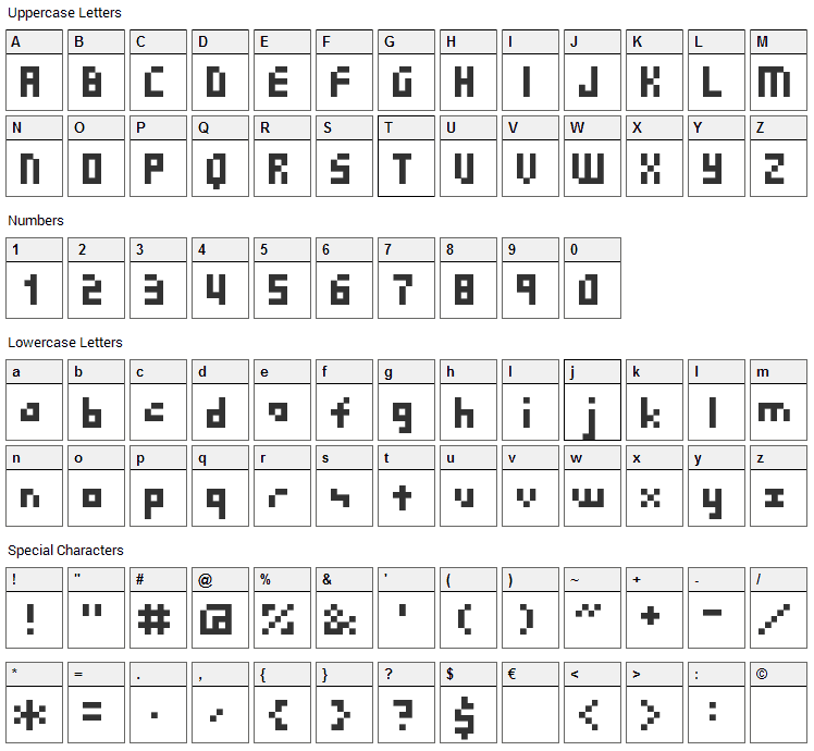 SG03 Font Character Map