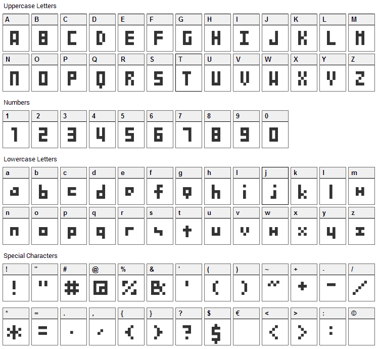 SG04 Font Character Map