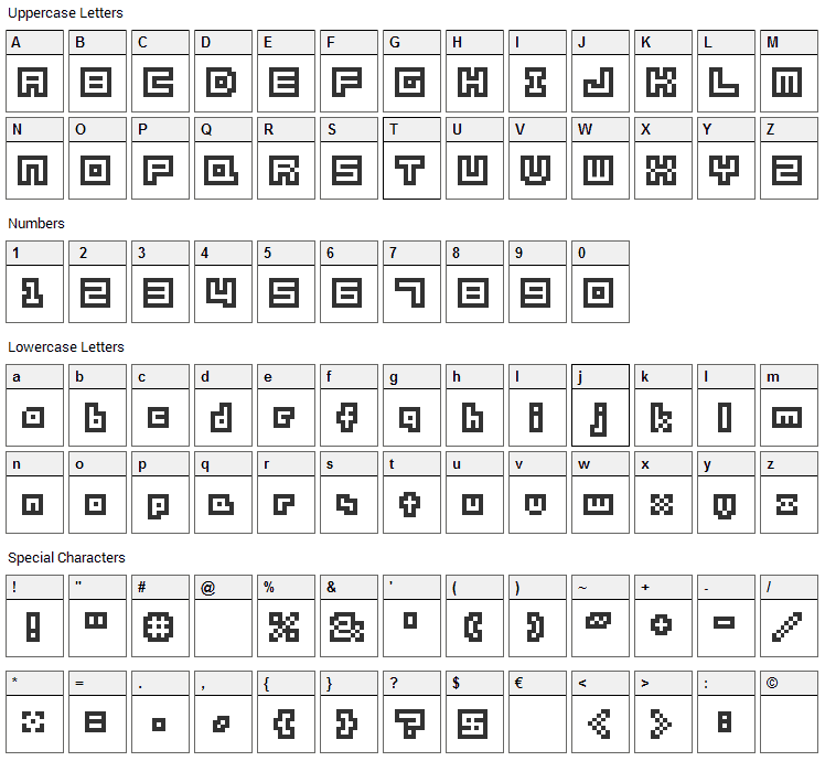 SG05 Font Character Map